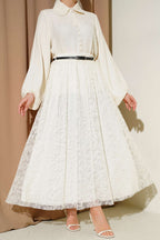 Kemerli Çiçekli Kloş Tül Etek