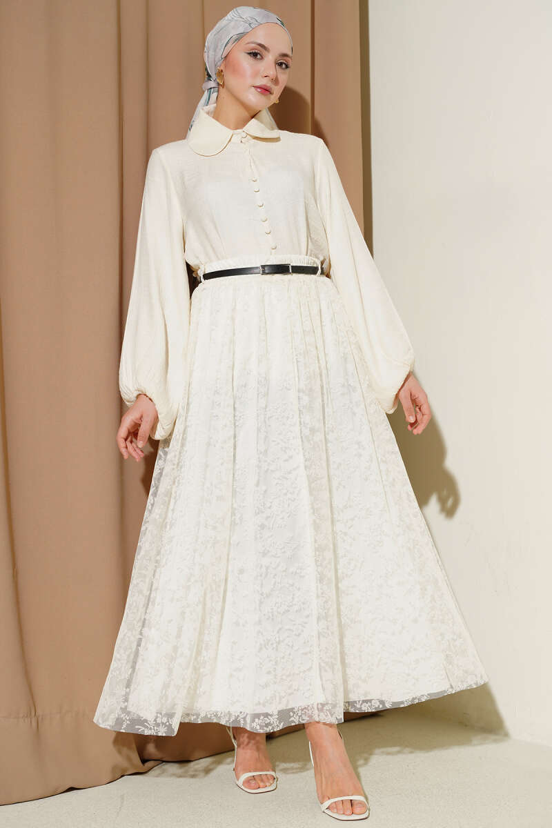 Kemerli Çiçekli Kloş Tül Etek