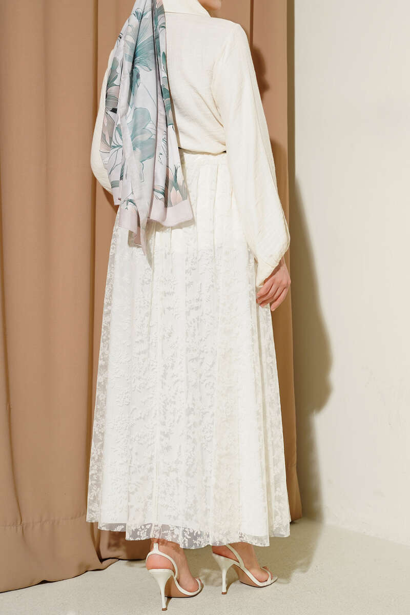 Kemerli Çiçekli Kloş Tül Etek