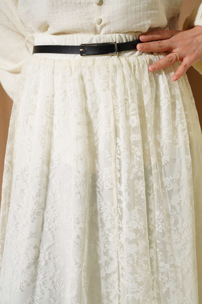 Kemerli Çiçekli Kloş Tül Etek