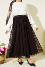 Kemerli Çiçekli Kloş Tül Etek