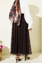 Kemerli Çiçekli Kloş Tül Etek