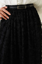 Kemerli Çiçekli Kloş Tül Etek Siyah