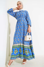 Belted Patterned Buttoned Long Dress
