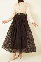 Kemerli Desenli Tül Etek