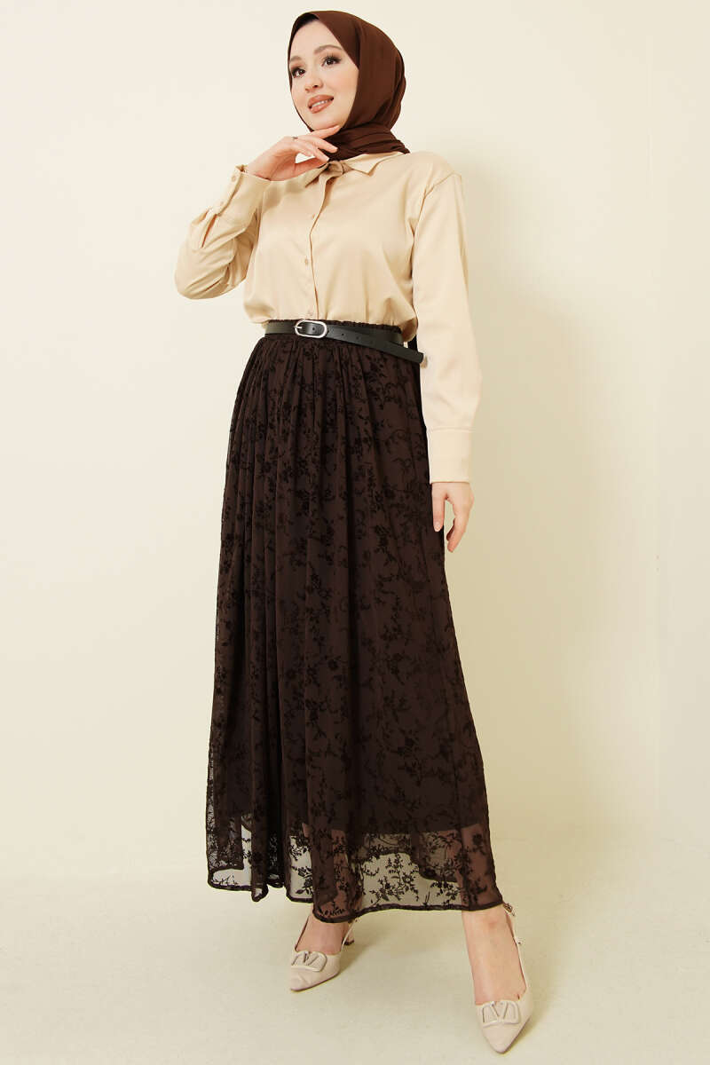 Belted Patterned Tulle Skirt Второстепенное изображение товара