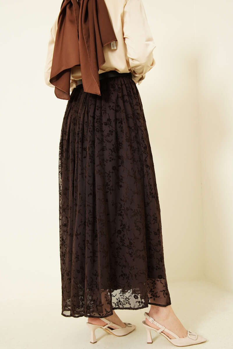 Kemerli Desenli Tül Etek