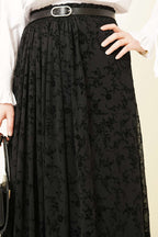 Kemerli Desenli Tül Etek Siyah