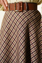 Belted Plaid Flared Skirt