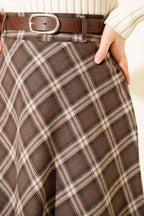 Kemerli Ekose Desenli Etek