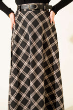 Kemerli Ekose Desenli Etek