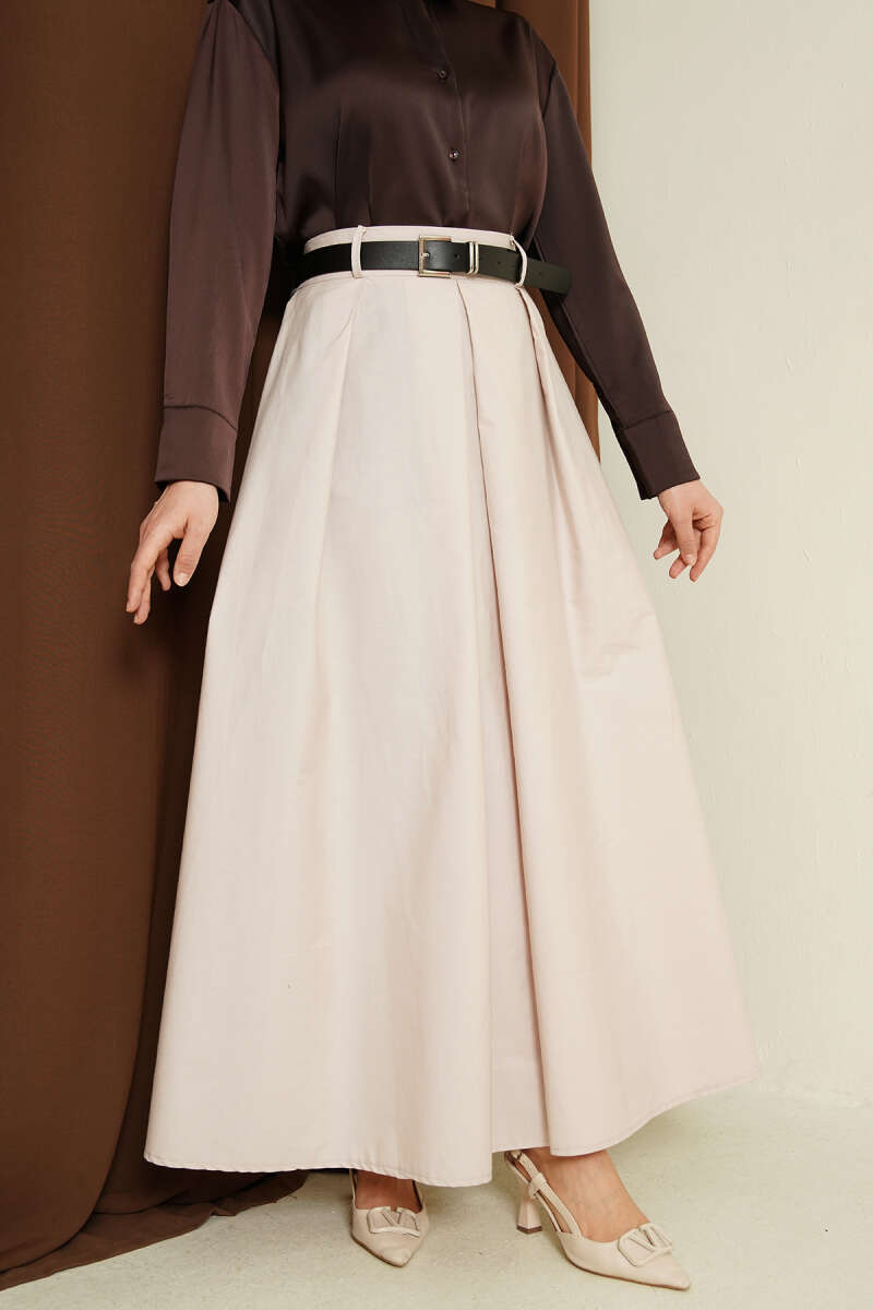 Kemerli Geniş Pileli Poplin Etek Главное изображение товара