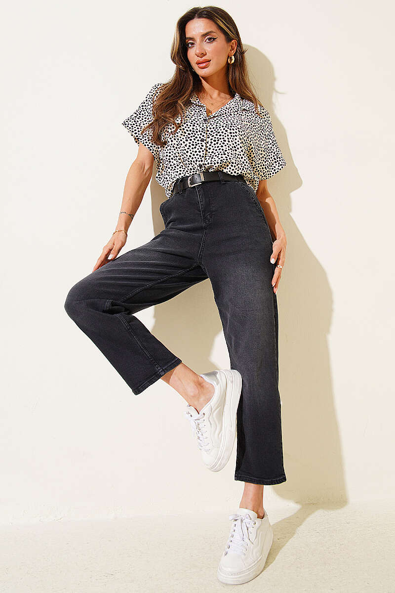Kemerli Mom Kot Pantolon