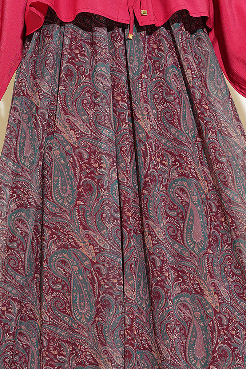 Kemerli Paisley Desen Şifon Etek