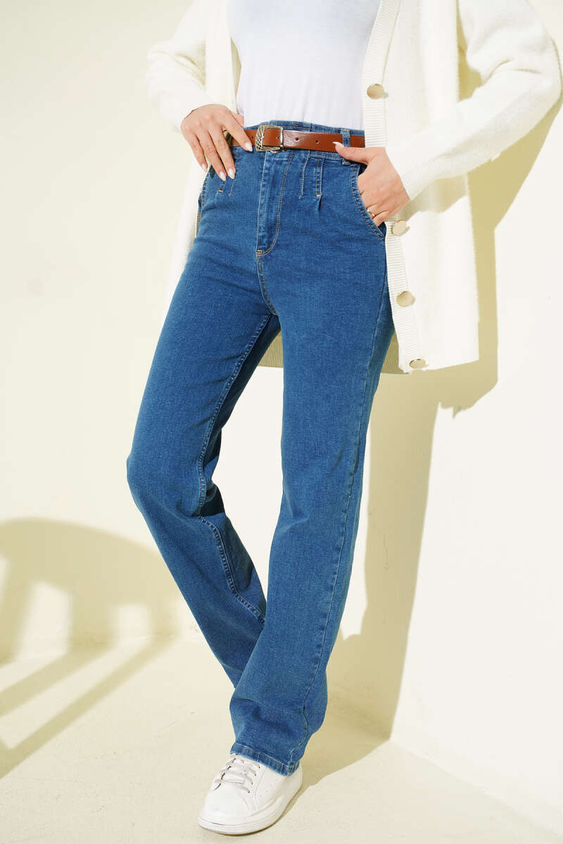 Kemerli Palazzo Kot Pantolon Açık Mavi