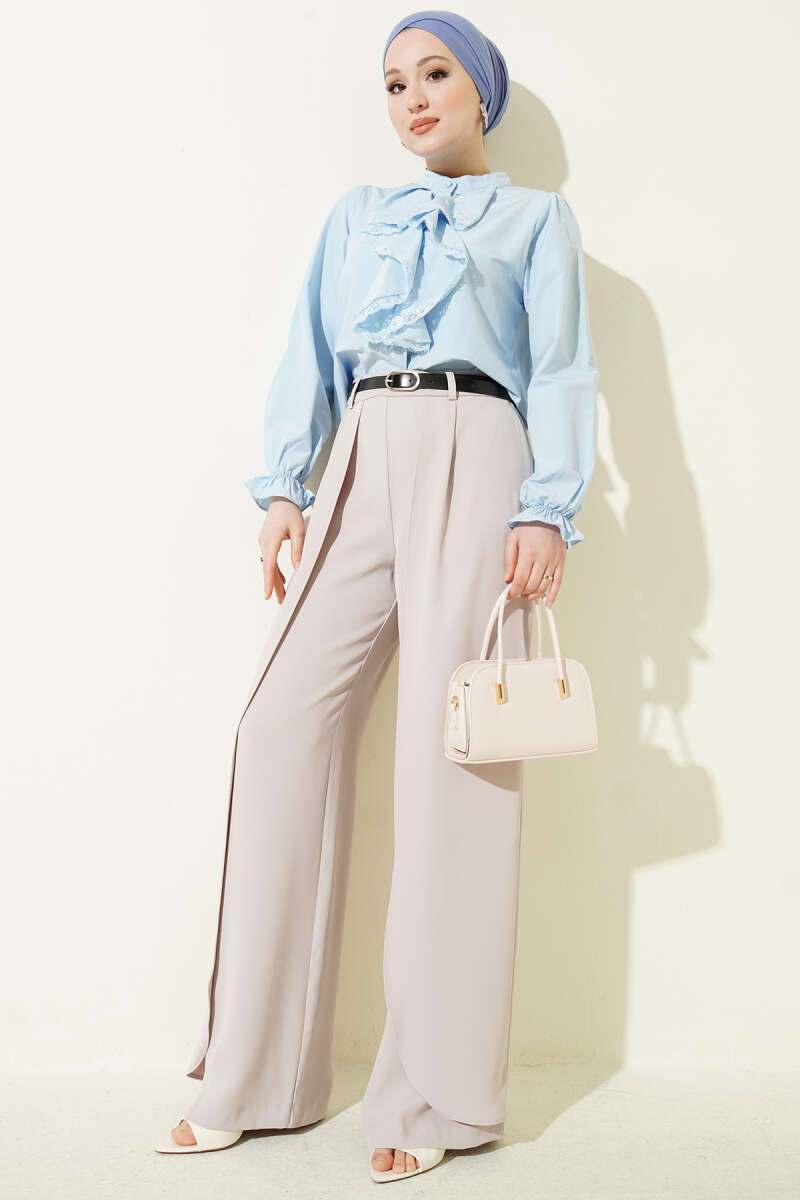 Kemerli Parça Detaylı Pantolon