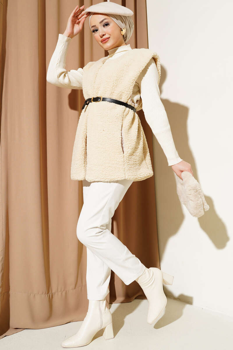 Kemerli Peluş Yelek