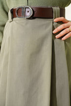 Belted Pleated Flared Skirt