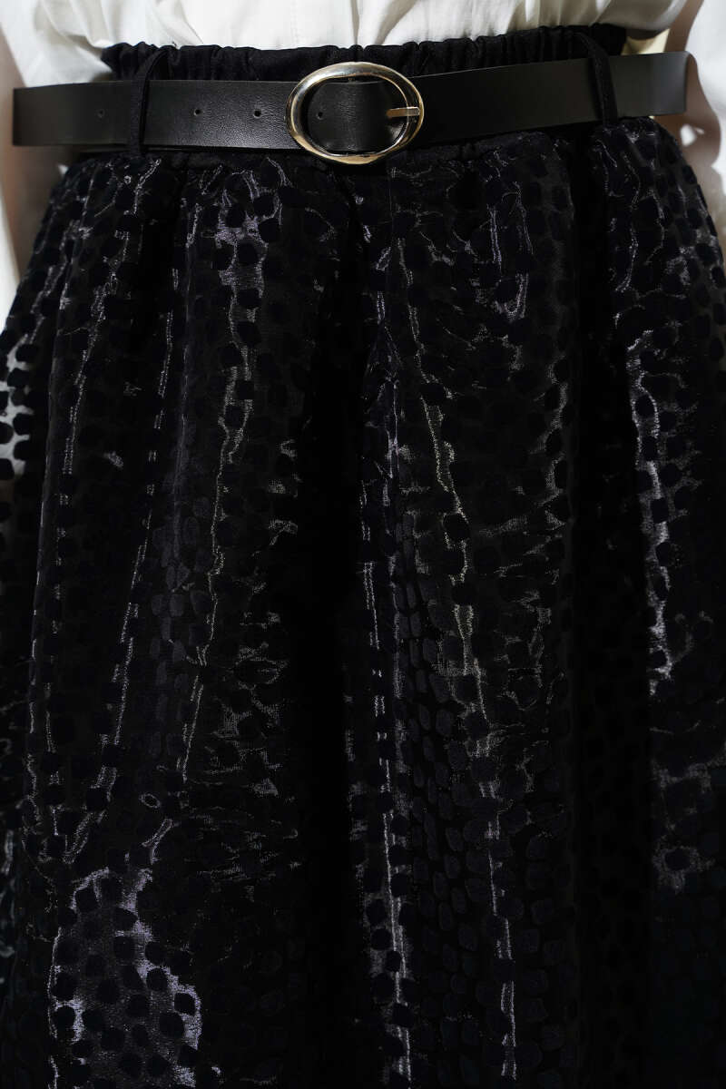 Kemerli Puantiyeli Organze Etek Siyah