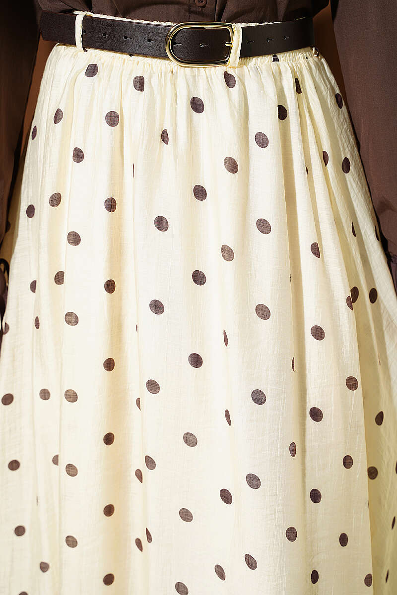 Kemerli Puantiyeli Şifon Etek Sarı
