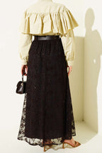 Kemerli Simli Kloş Tül Etek Acı Kahve