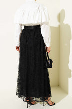 Kemerli Simli Kloş Tül Etek Siyah