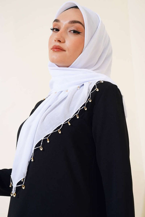 Kenarları Boncuk İşlemeli Yazma Eşarp