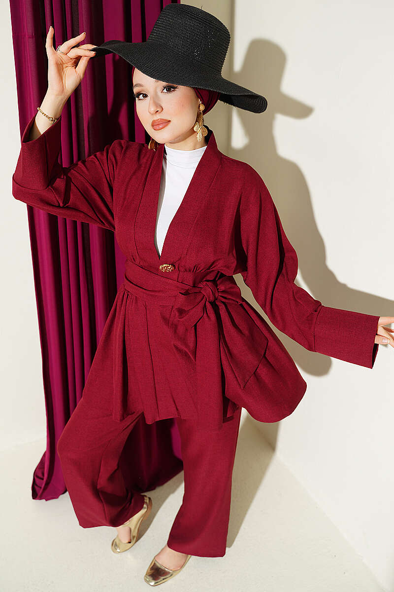 Kendinden Kuşaklı Kimono İkili Takım