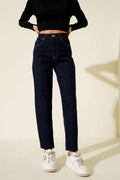 Kesik Paça Mom Jeans Pantolon Lacivert