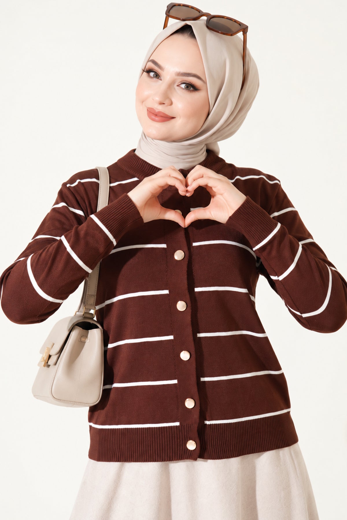 Gold Buttoned Striped Mercerized Cardigan White