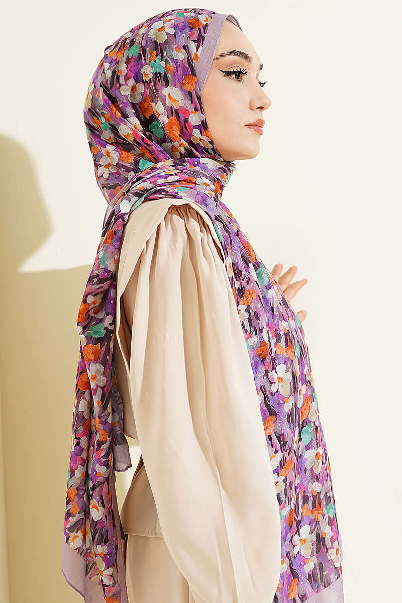 Kır Çiçekleri Serisi Bambu Kraş Şal Lila