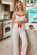 Kiraz Baskılı İp Askılı Pijama Takımı