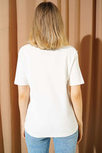Kiraz Baskılı Mini Taşlı T-shirt