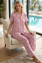 Kirazlı Zigzag Desenli Pijama Takımı