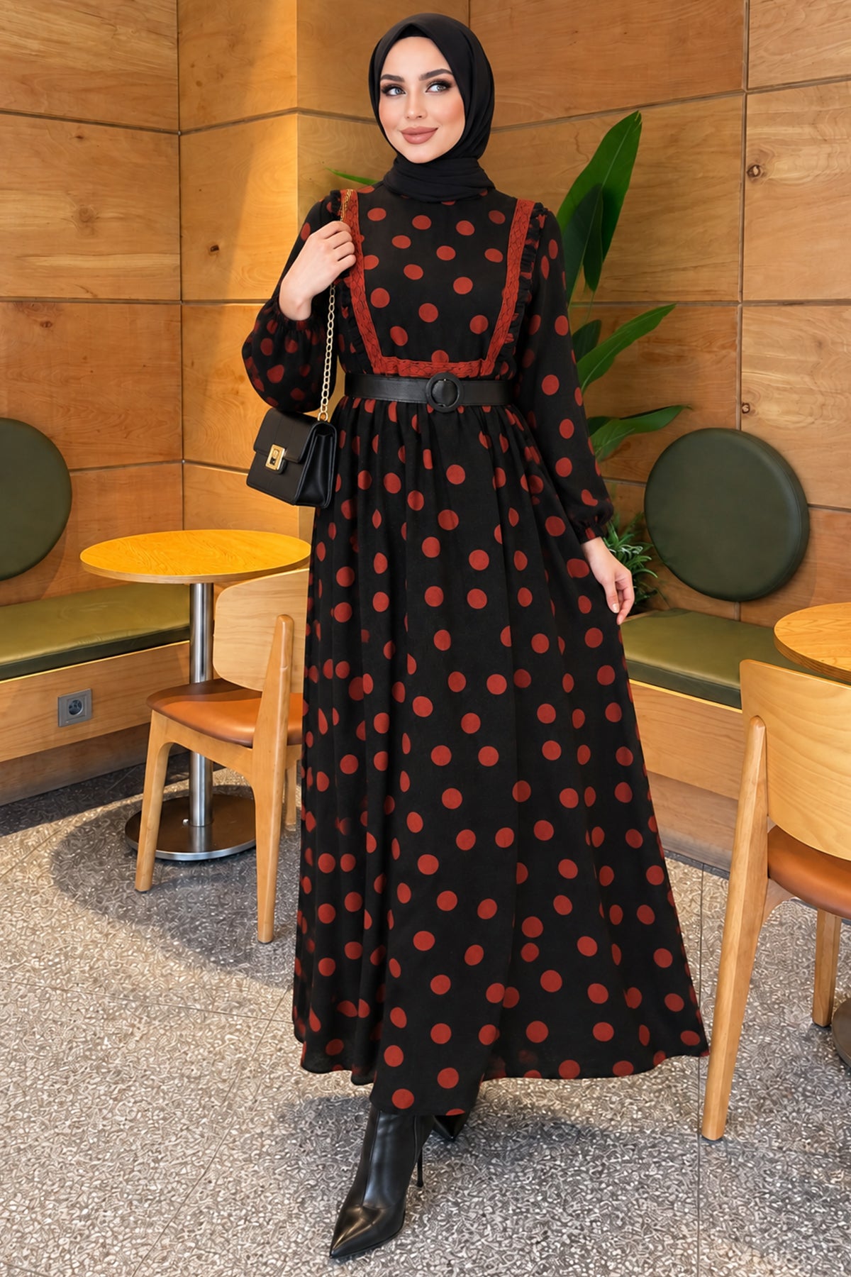 Polka Dot Frilled Dress Terracotta