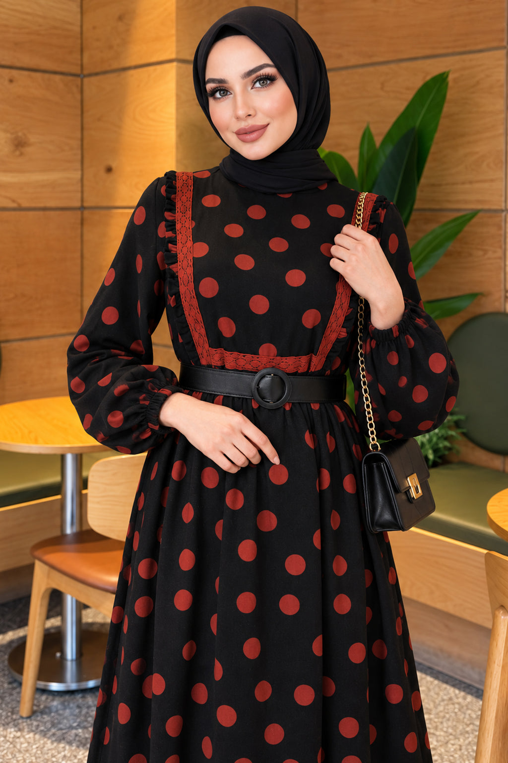 Polka Dot Frilled Dress Terracotta