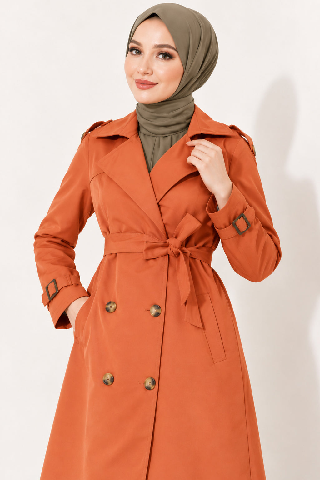 Doublebreasted Collar Trench Coat with Epaulettes