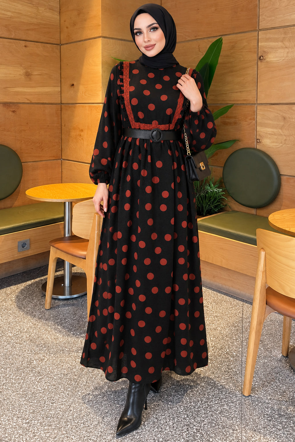 Polka Dot Frilled Dress Terracotta