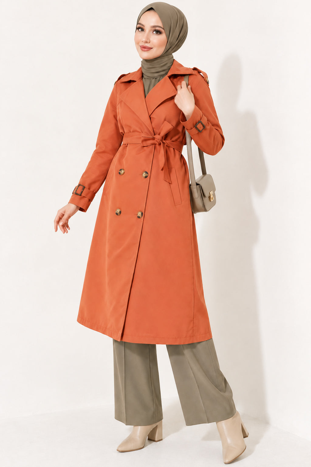 Doublebreasted Collar Trench Coat with Epaulettes