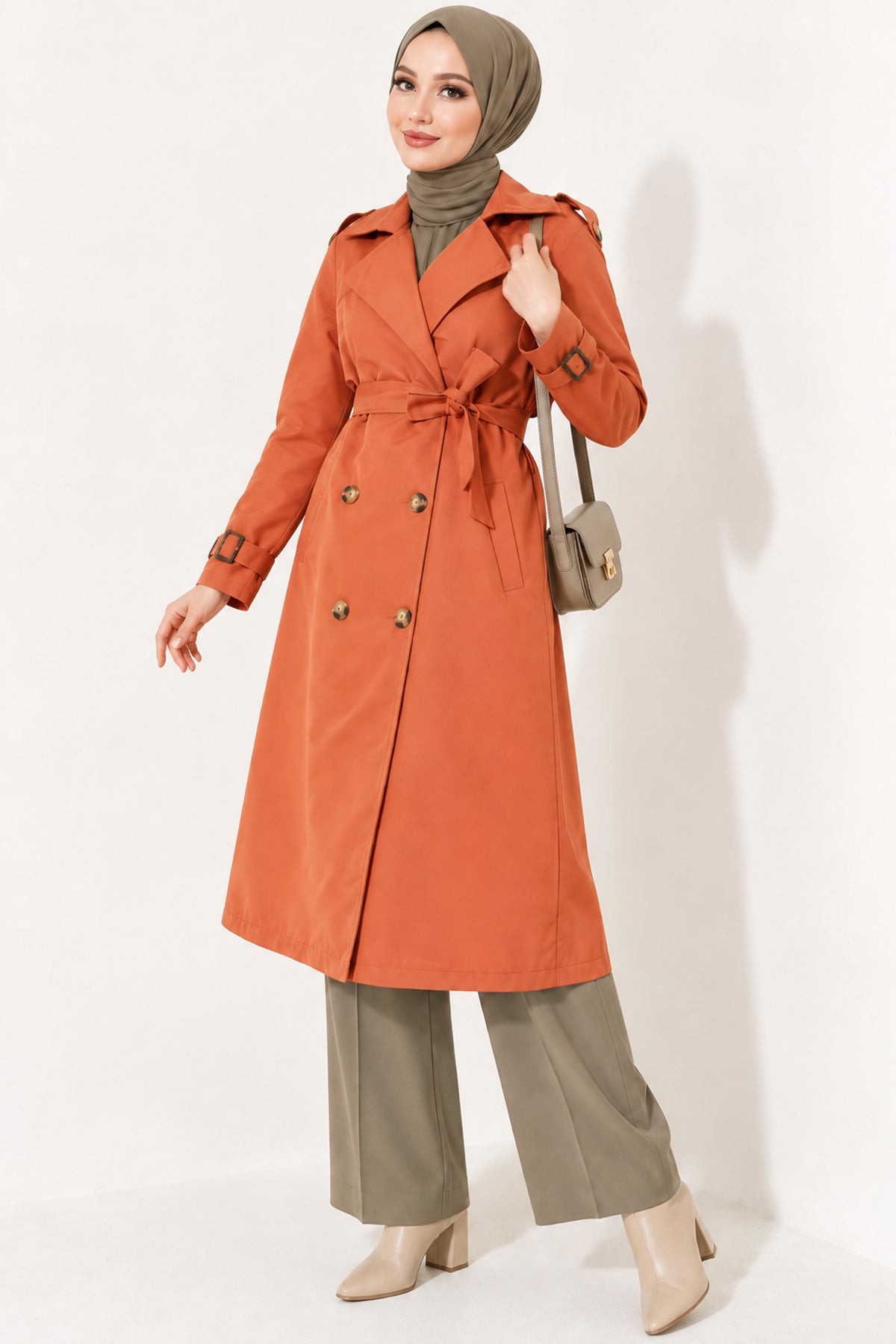 Doublebreasted Collar Trench Coat with Epaulettes
