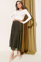 Crinkled Chiffon Plaid Midi Skirt