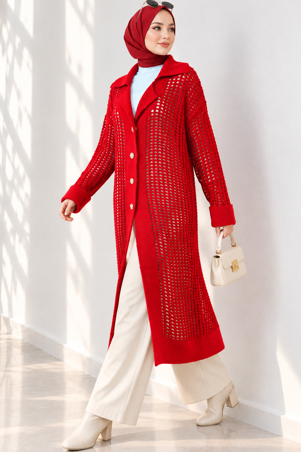 Openwork Button Detailed Knit Cardigan Beige