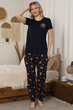 Kısa Kol Ayılı Pijama Takımı Lacivert