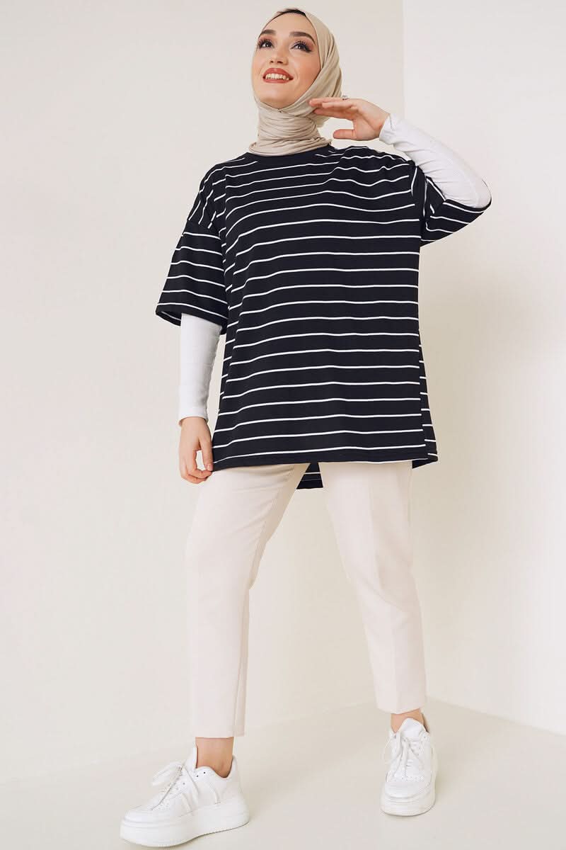Kısa Kol Basic Çizgili Tshirt