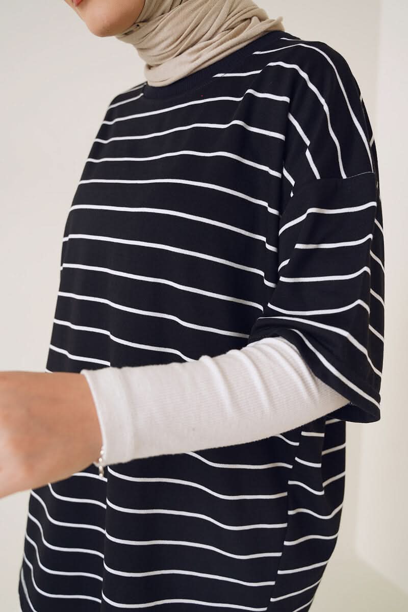Kısa Kol Basic Çizgili Tshirt