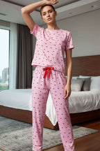 Kısa Kollu Bisiklet Yaka Desenli Pijama Takımı Asorti 5
