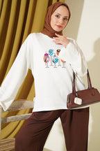 Crew Neck Printed Two-Piece Set Brown