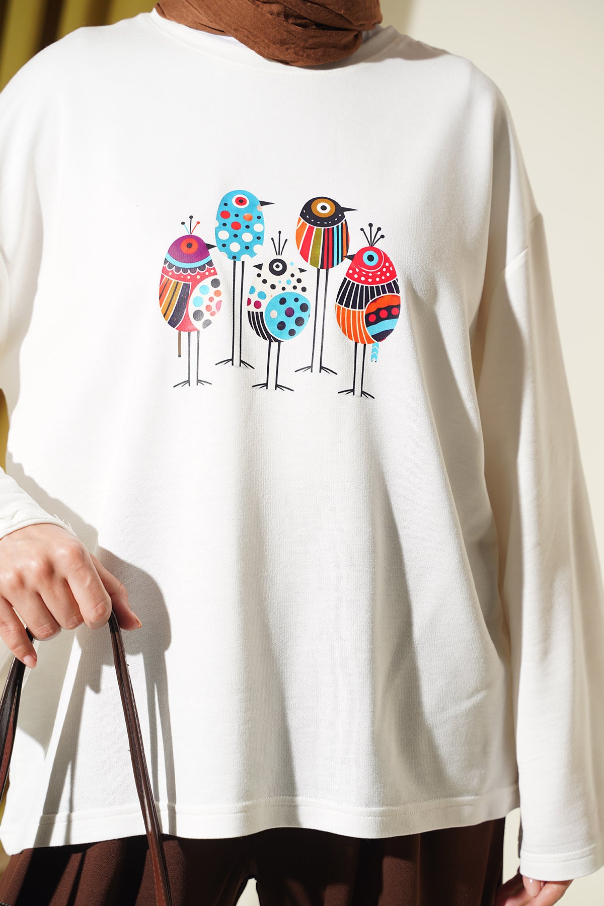 Crew Neck Printed Two-Piece Set Brown