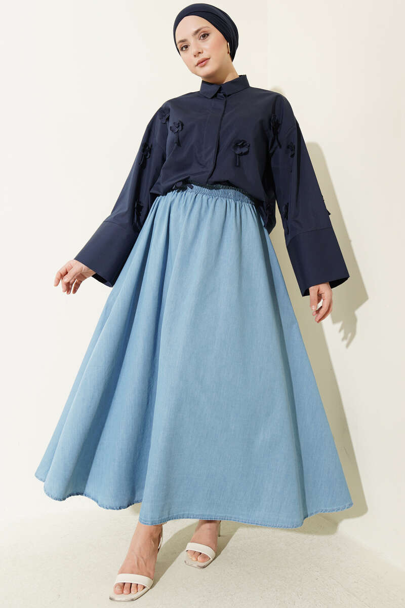 Flared Waist Elasticated Denim Skirt Второстепенное изображение товара