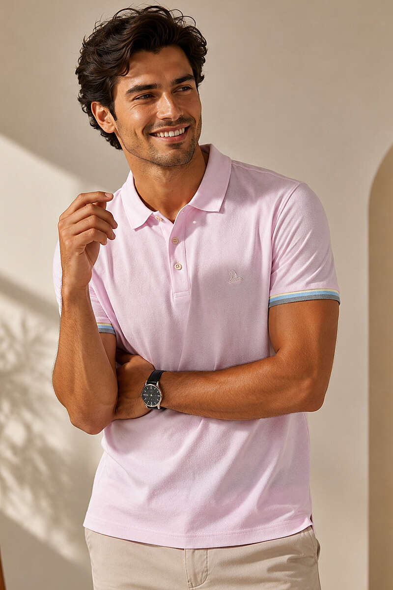 Kol Çizgili Polo Yaka Düğmeli Erkek T-shirt